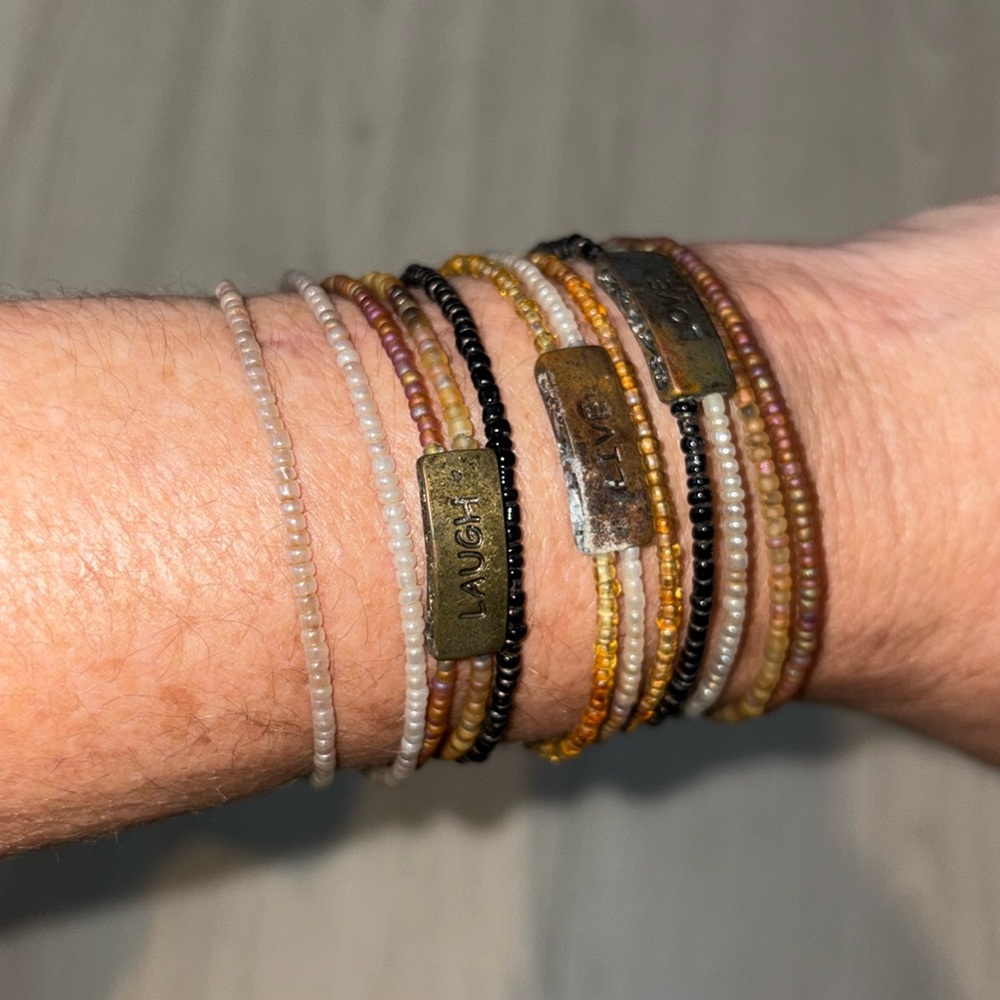 Wired bangle Stacked beaded bracelet.